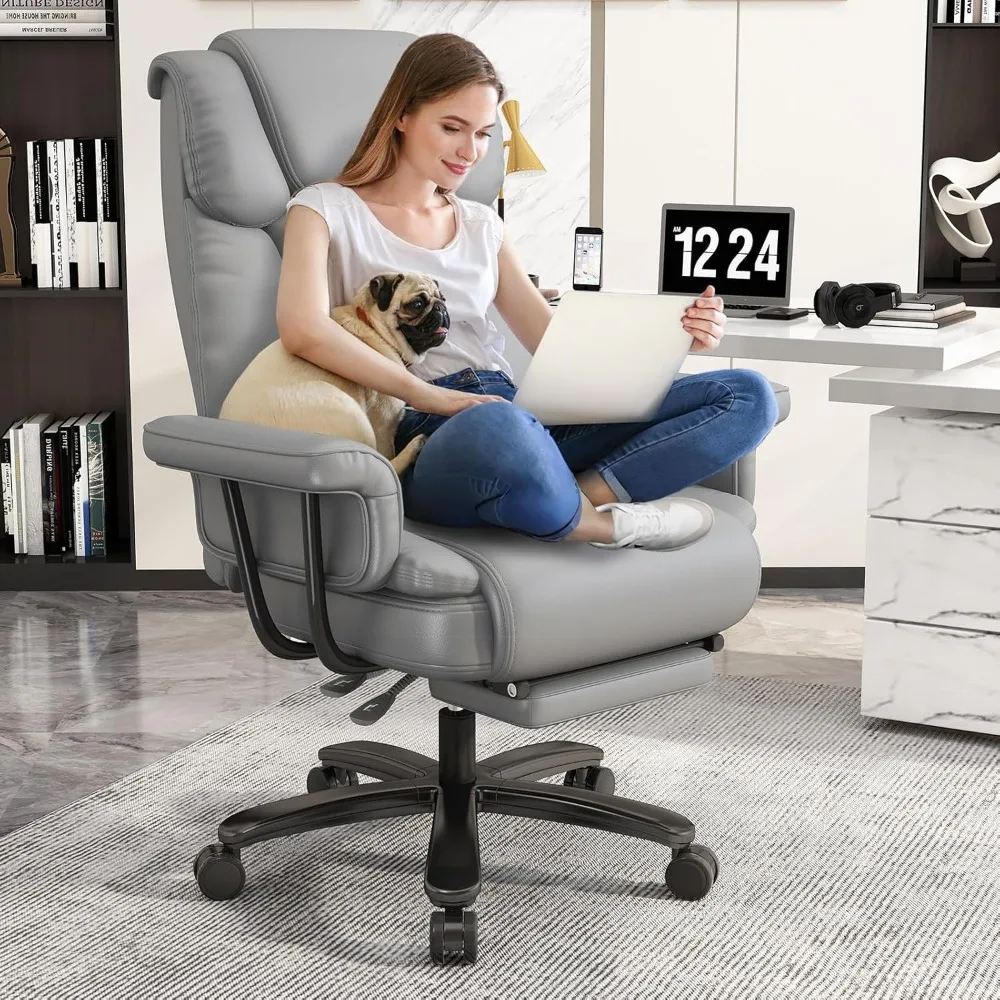 

Big and Tall Office Chair 400LBS, 160° High Back Reclining Office Desk Chair with Wide Seat, Arms, Footrest, Grey