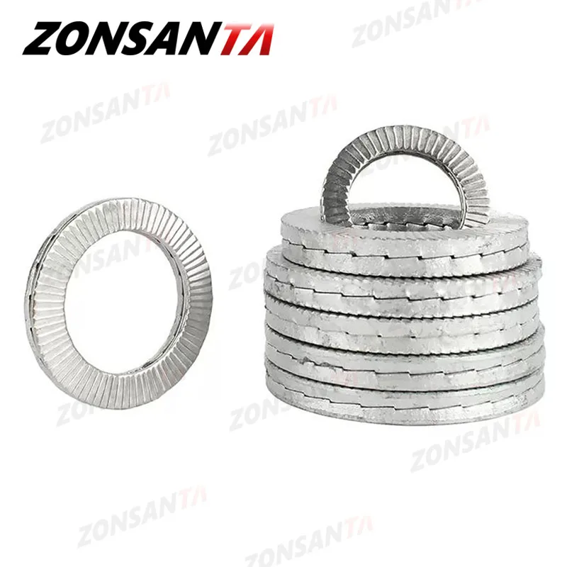 M3 M4 M5 M6 M8 M10 M12 M14 M16~M22 Stainless Steel Dacromet Double Deck Self-Locking Washer Wedge Lock Loose Shock Proof Gasket.