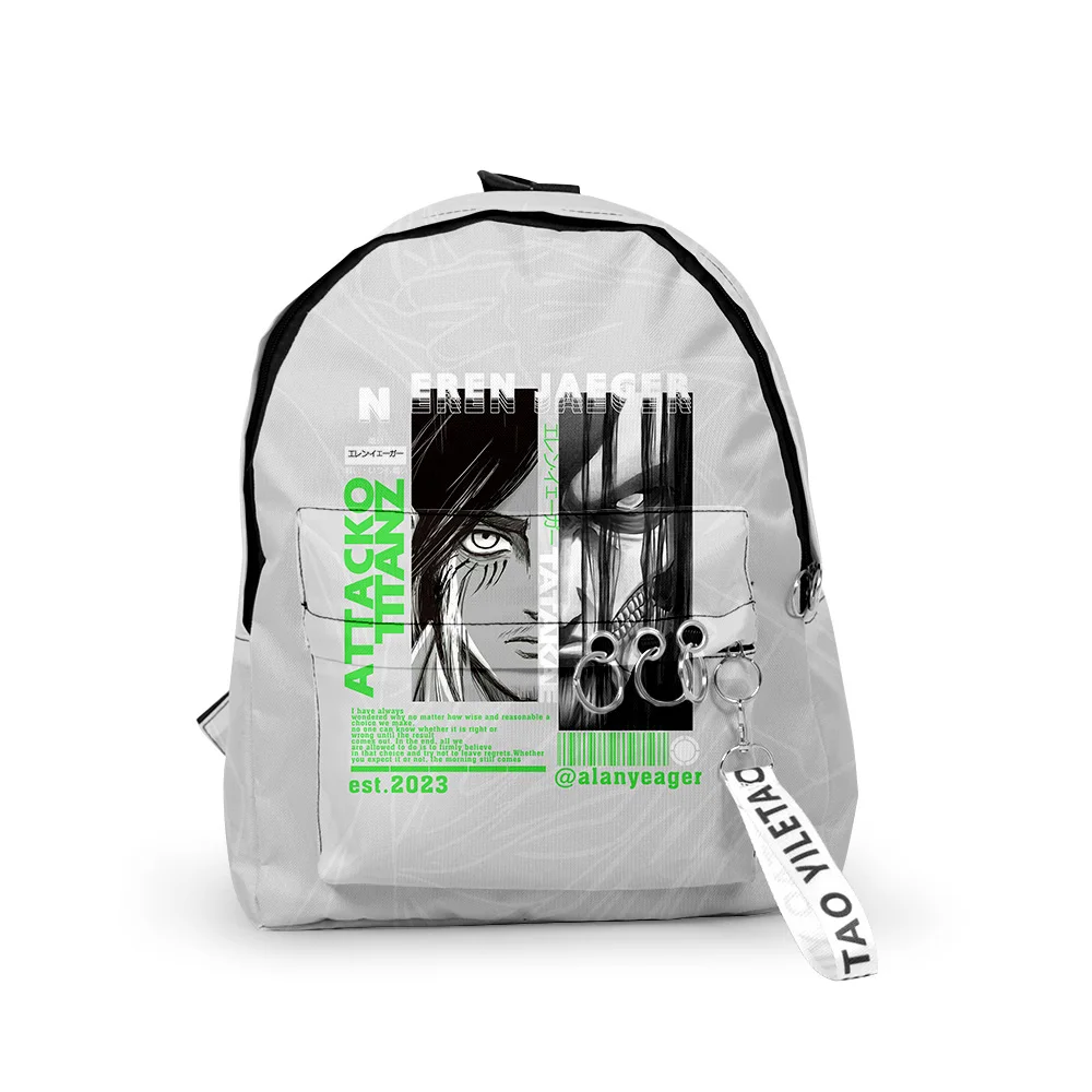 Sacs à dos Attack on Titan Eren Yeager pour garçons et filles, sacs d'école College en 3D, porte-clés Oxford, petits sacs à dos imperméables et mignons, populaires