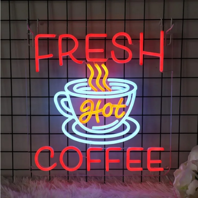 Maar Eerste Koffie Neon Bord Koffie Led Licht Timer Dimbaar Muur Decor Licht Up Hangend Nachtlampje Handgemaakte Reclame 20X19 In