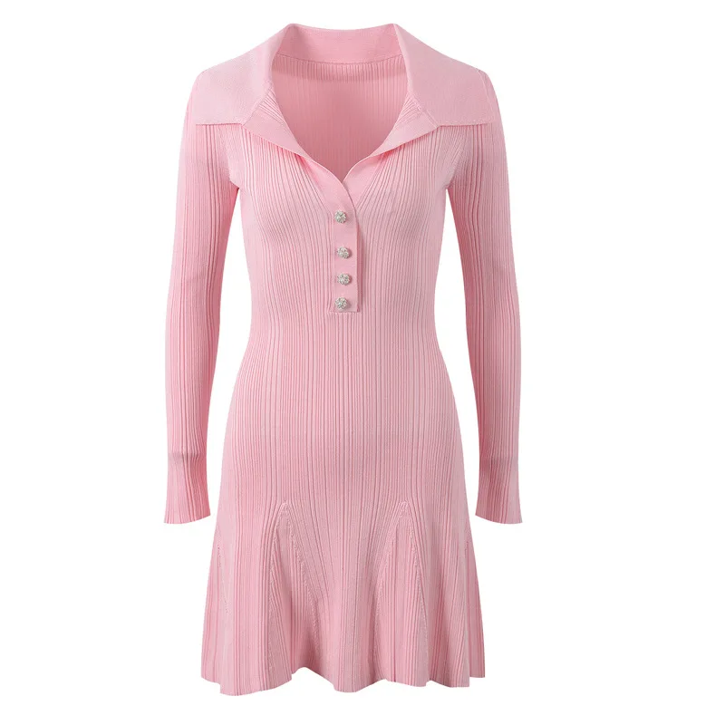 

Y2K New Women's Collar Elastic Knitted Dress with Temperament and Slim Fit Sweater