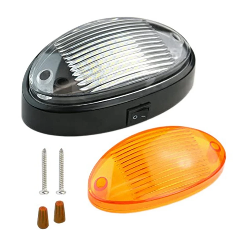 12V LED Light 400 Lumen Lighting Fixture with Switch Caravan Motorhome Boat Awning Annex Tunnel Clear and Amber Lens