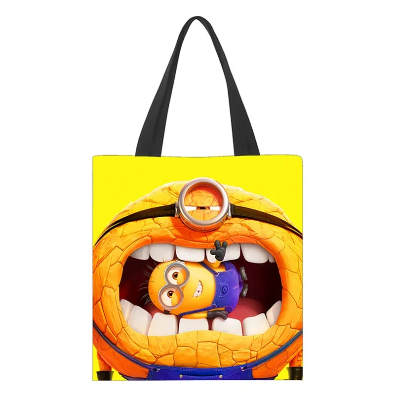 33cm Minions Despicable Me Cute Cartoon Canvas Shoulder Bag Action Figure Large Capacity Cartoon Canvas Bag Kids Birthday Gifts