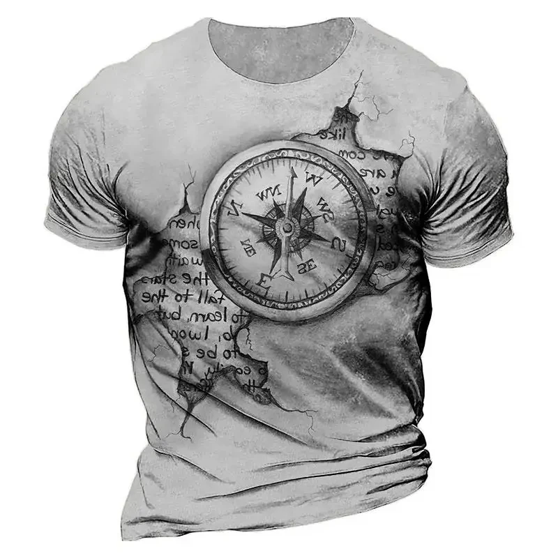 Vintage Compass T Shirt Men 3d Print Navigation Compass Men\'s Crew Neck Short Sleeve Oversized Tops Tee Shirt Homme 6xl Camiseta