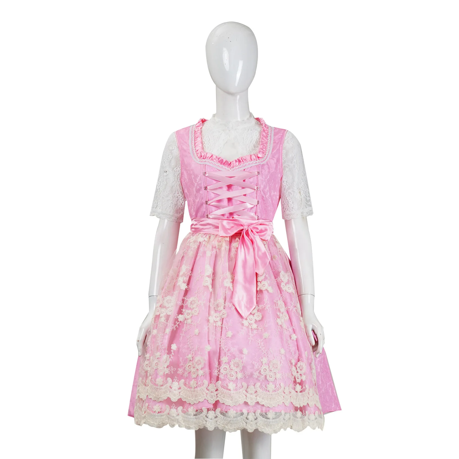 

Woman Pink Lace Waitress Maid Dress Bavarian Traditional Dirndl Dress Women Festival Bar Party German Oktoberfest Outfit