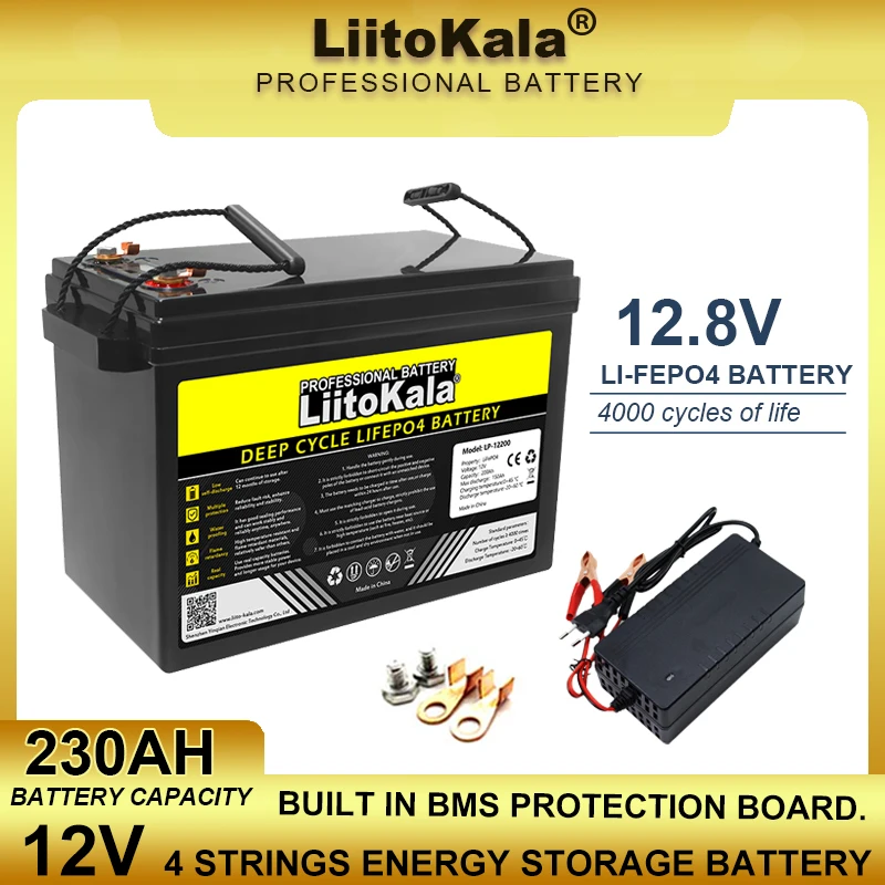 LiitoKala 12.8V 230Ah LiFePO4 battery with 12V 4 string BMS Protect For Yacht Campers Golf Cart Off-Road Solar Wind Duty-free