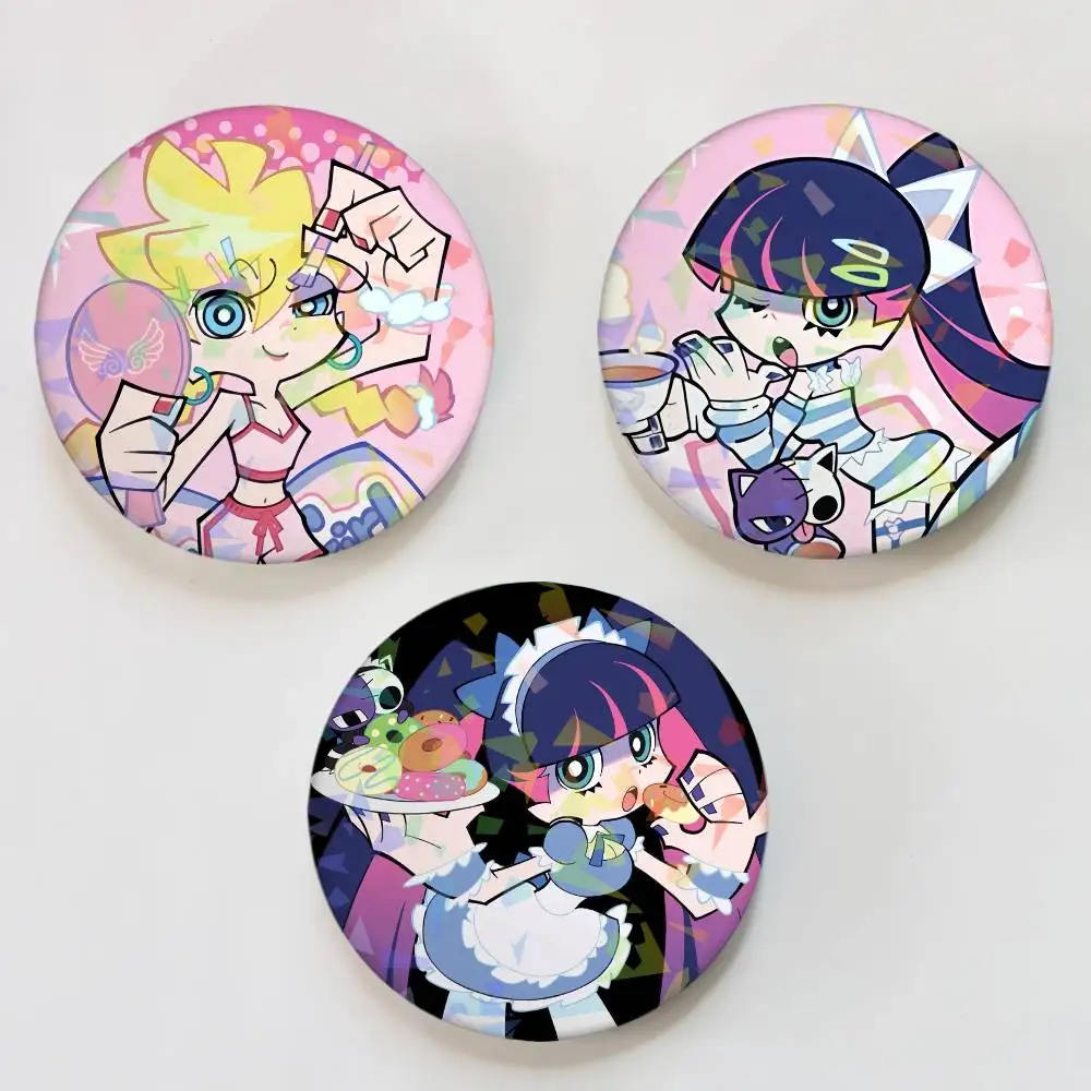 Anime P-Panty And S-Stocking New Round Badge Lapel Pins for Backpacks Briefcase Laser Brooch Clothes Gifts