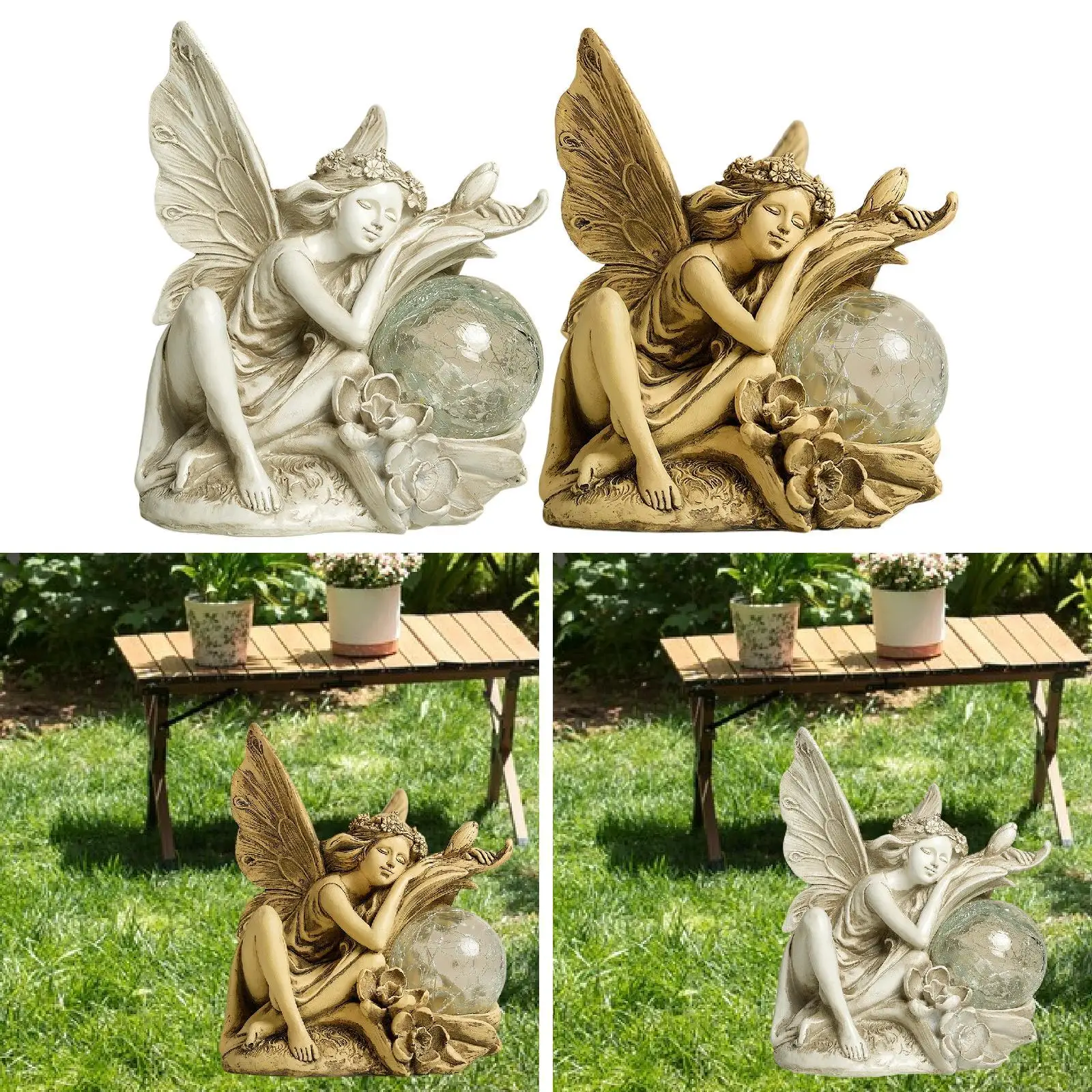 

Садовая солнечная статуя, коллекционная с шаровой лампой, уличная сказочная фигурка для мамы, бабушки, Рождества, двора, фермы