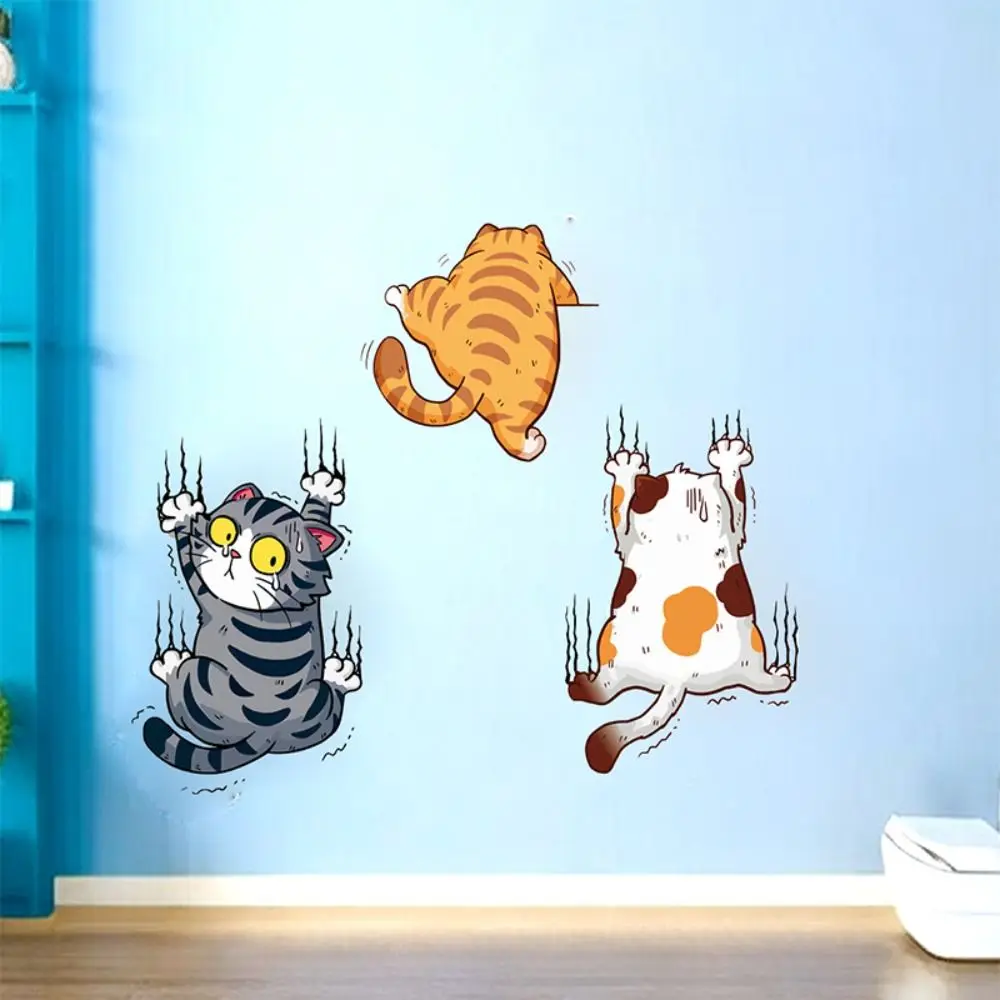 

3 PCS/SET Cute Cat Wall Sticker Toilet Decor Bathroom Mural Room Background Home Decoration Self-adhesive Cupboard Decals