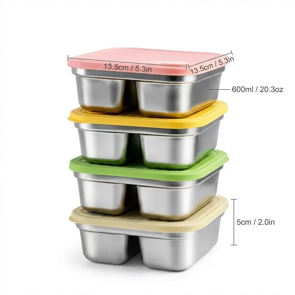 304 roestvrijstalen voedselbewaarcontainers met deksels, stapelbaar, verdeeld, luchtdicht, voor maaltijdvoorbereiding, lunchbox, keuken- en koelkastorganizer
