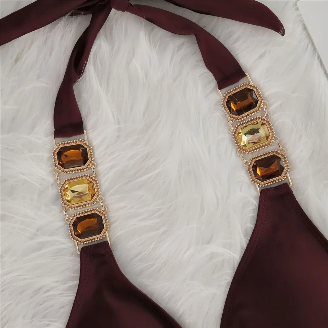 10 Farben Diamant-Strass-Steine Neckholder-Bikini Damen-Badebekleidung Zweiteiliger Bikini-Set Badeanzug Badebekleidung V6194 – Detail 32