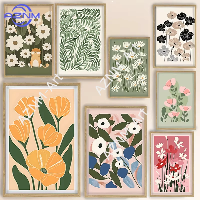 1 Stück Flache Matisse Frühlingsfrische Blumendrucke Markt Rosa Grün Wandkunst Poster Leinwandgemälde Wanddekoration