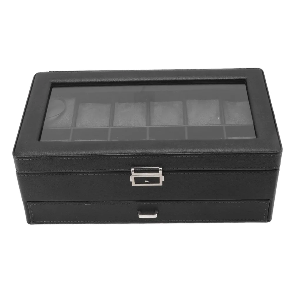 Sturdy Black Watch Box Organizer PU Leather 33.5*19.5*12.5cm Watch Display Case Watch Storage Box Daily Use