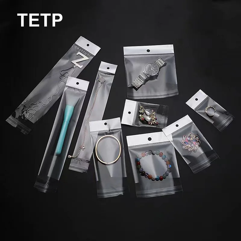 

TETP 400Pcs Transparent Self Adhesive Bag With Hang Hole For Necklace Earring Bracelet Makeup Brush Packaging Display Wholesale