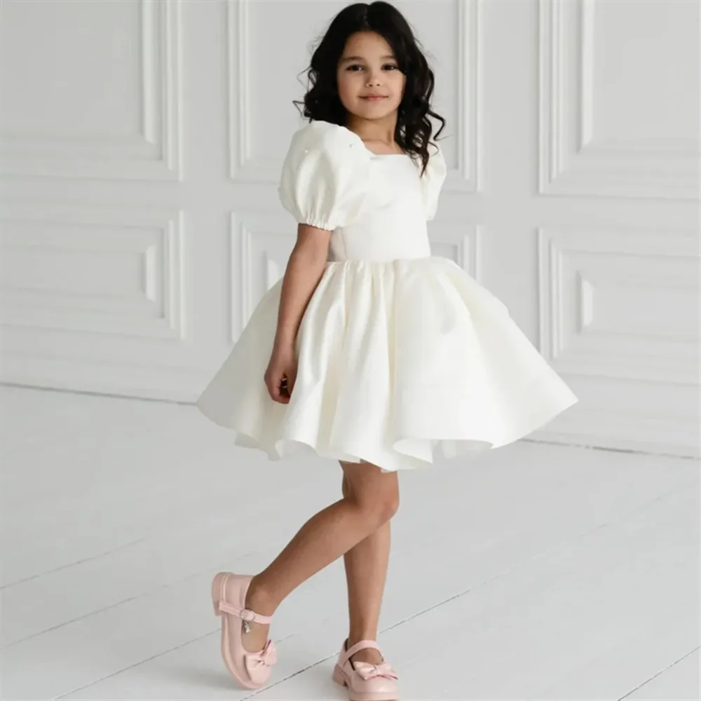 

Customized Satin Flower Girl Wedding Dress Puffy Princess Kids Child Birthday Christmas Party Prom Dress vestidos de comunión