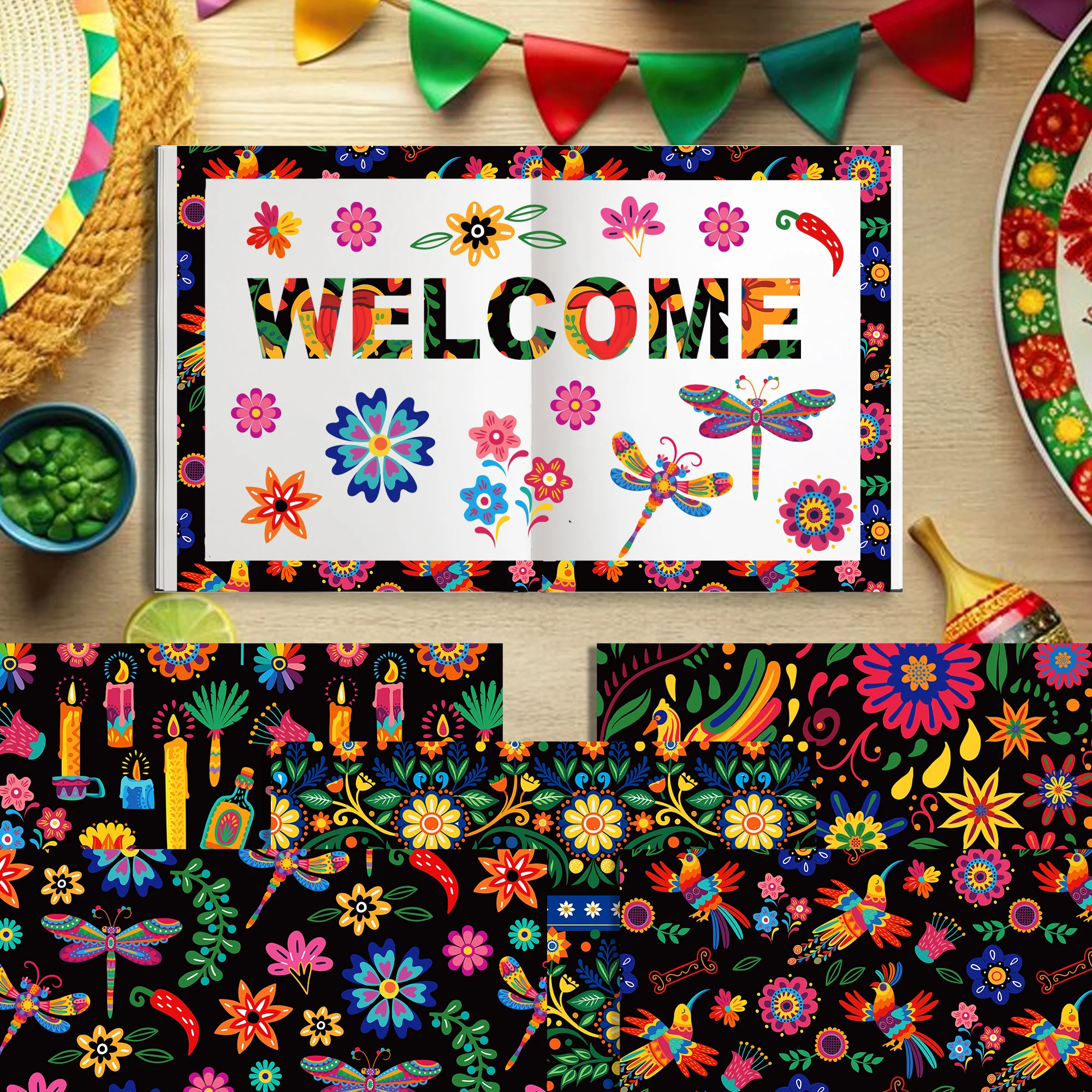 24pcs Mexican Scrapbook Paper DIY Craft Art Background Paper Colorful Floral Pattern Origami Card Making Photo Album Decoration