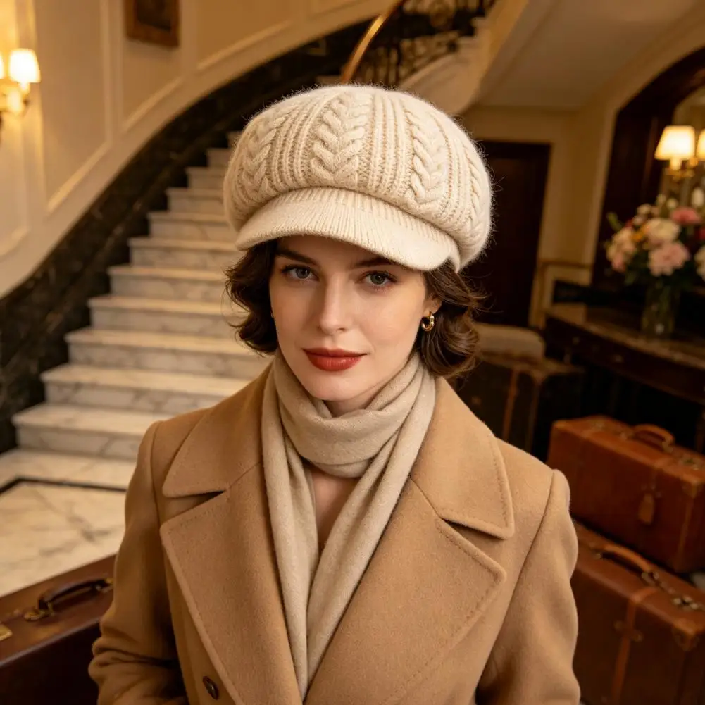 Soft Yarn Hat for Autumn Winter Winter Knitted Peaked Cap with Visor Women’s Fleece Lined Brimmed Hat Warm Autumn for Women 3