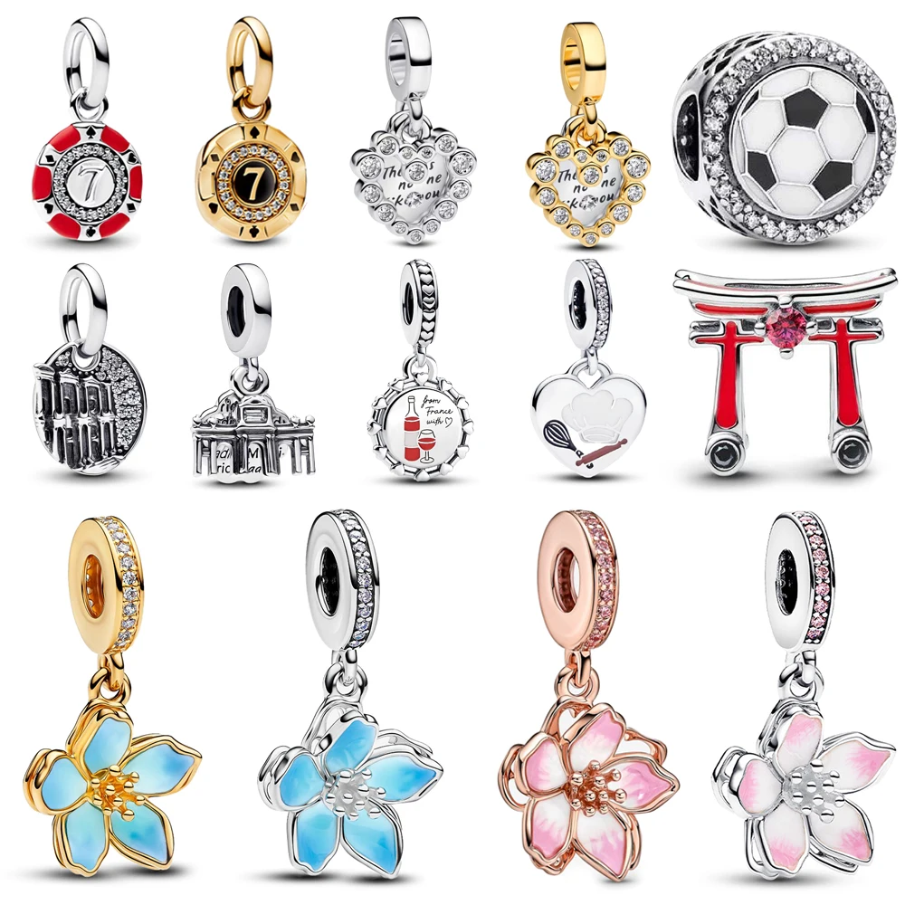 رائجة البيع حساسة 925 فضة القلب زهر الكرز متعدد الألوان استرخى سحر صالح الأصلي سوار قلادة هدية رائعة