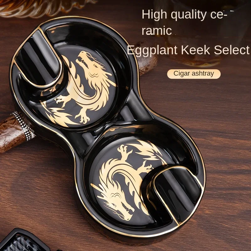 

HANNICOOK Cigar Ashtray Creative the Year of the Loong 8-shaped Double Cigar Trough Ceramic Portable Vintage Cigar ashtray