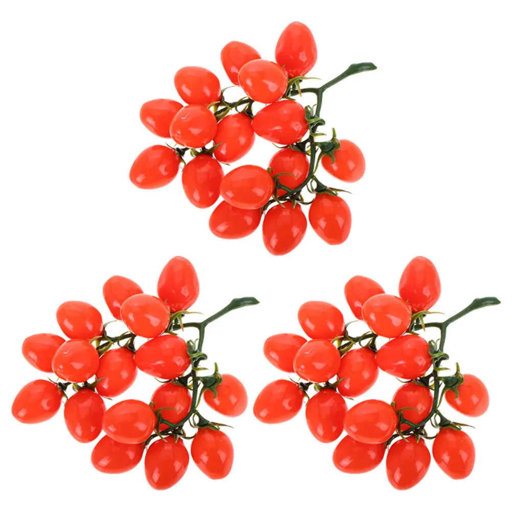 

3pcs Realistic Artificial Cherry Tomatoes Simulation Fruits For Home Kitchen Garden Wedding Party Decoration Harvest Festival