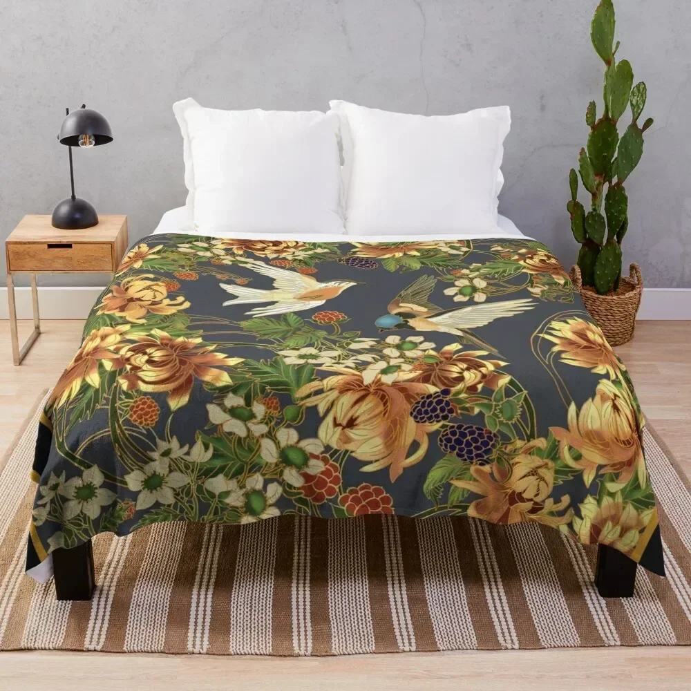 

Swallows and Raspberries Throw Blanket Modern Design Soft Blanket for Home Decor