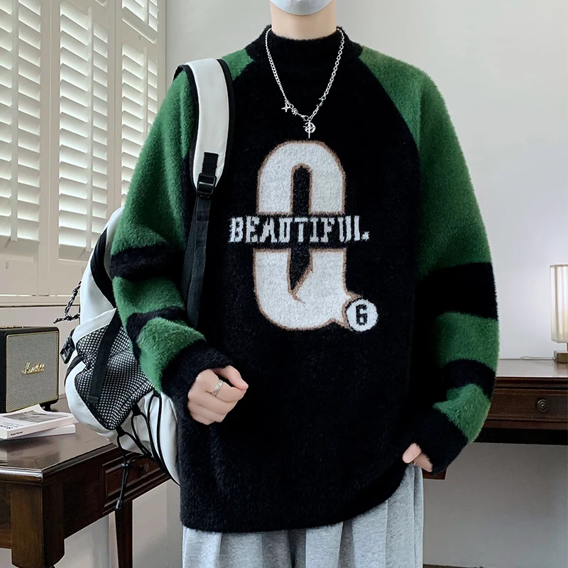 

Мужской вязаный свитер Thiened с высоким воротником, осень-зима, внутренняя одежда из искусственной норки, базовый слой, теплая подростковая футболка Thiened Tead...