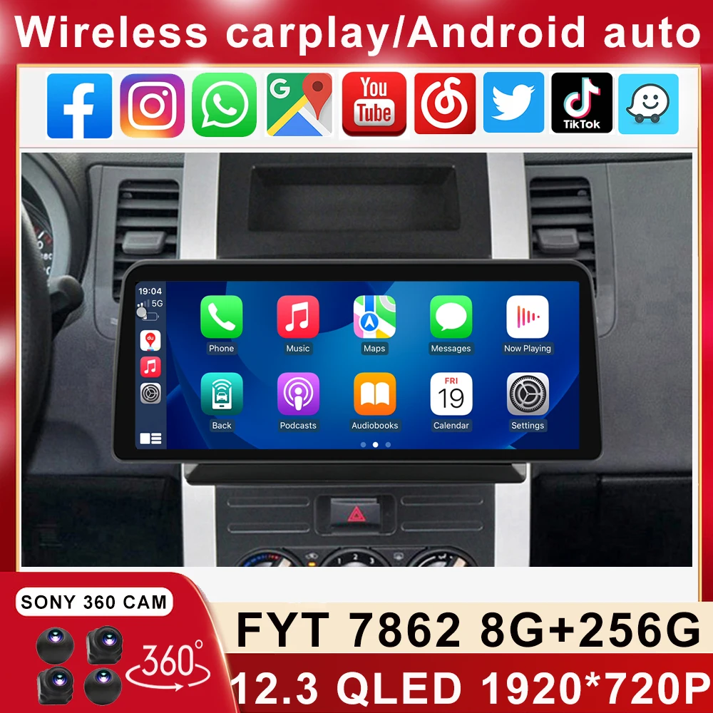 

12.3" 1920*720 QLED 4G LTE For Nissan X Trail T31 2007-2015 Android Car Stereo Multimedia Video Player Head Unit Carplay Auto