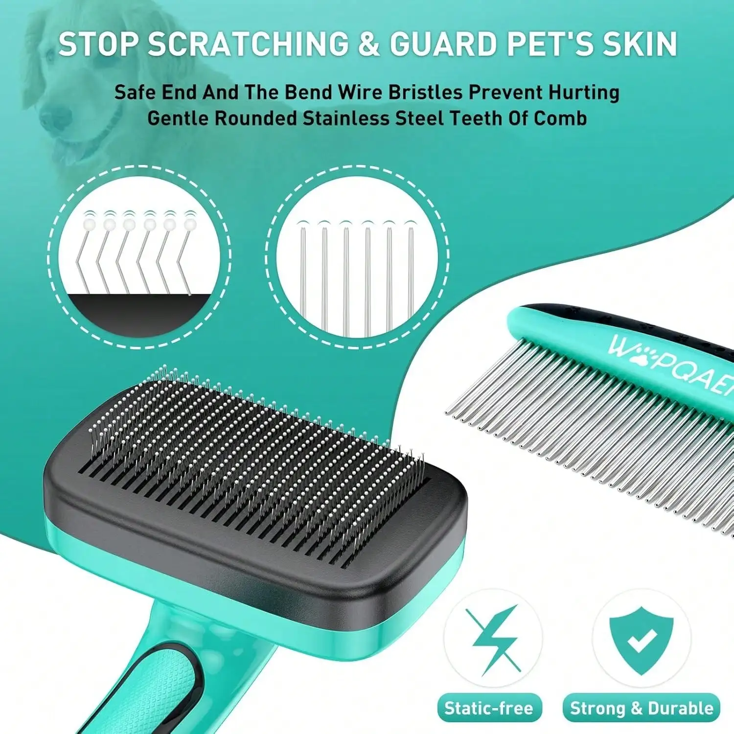 

Self-Cleaning Slicker Brush For Dog And Cat Shedding & Grooming, Suitable For Short And Long Haired Pets, Removes Loose Fur, Undercoat, Mats, Tangles, Ideal For Large, Medium, Small Pets With Sensitive Skin, Easy To Clean