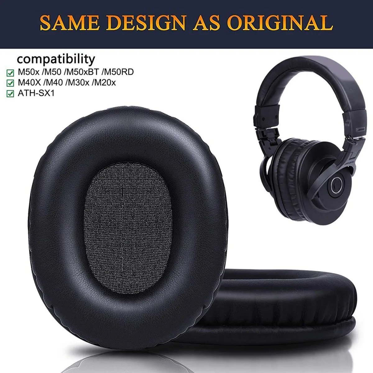 B64CM50X Replacement Earpads Compatible with Audio Technica ATH M50 M50X M50XBT M50RD M40X M30X M20X MSR7 SX1 Headphones