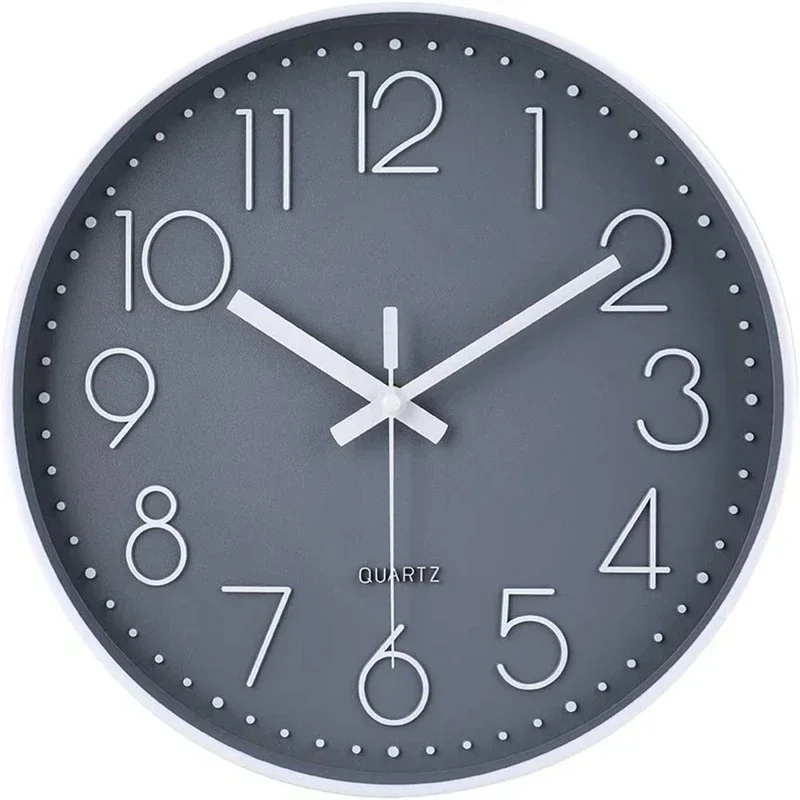 14inch/35cm Non-Ticking Wall Clock Silent Battery Operated Round Wall Clock Modern Simple Style Decor Clock (Gray)