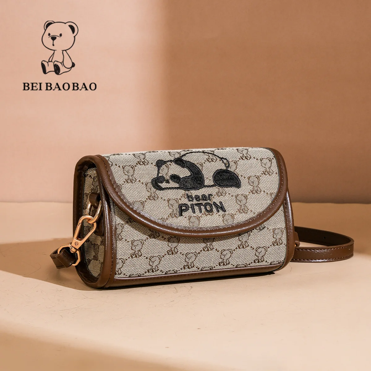 Beibao New Fashionable Cylindrical Bag Women's Shoulder Bag Embroidered Canvas Women's Bag Crossbody Bag Texture Small Bag