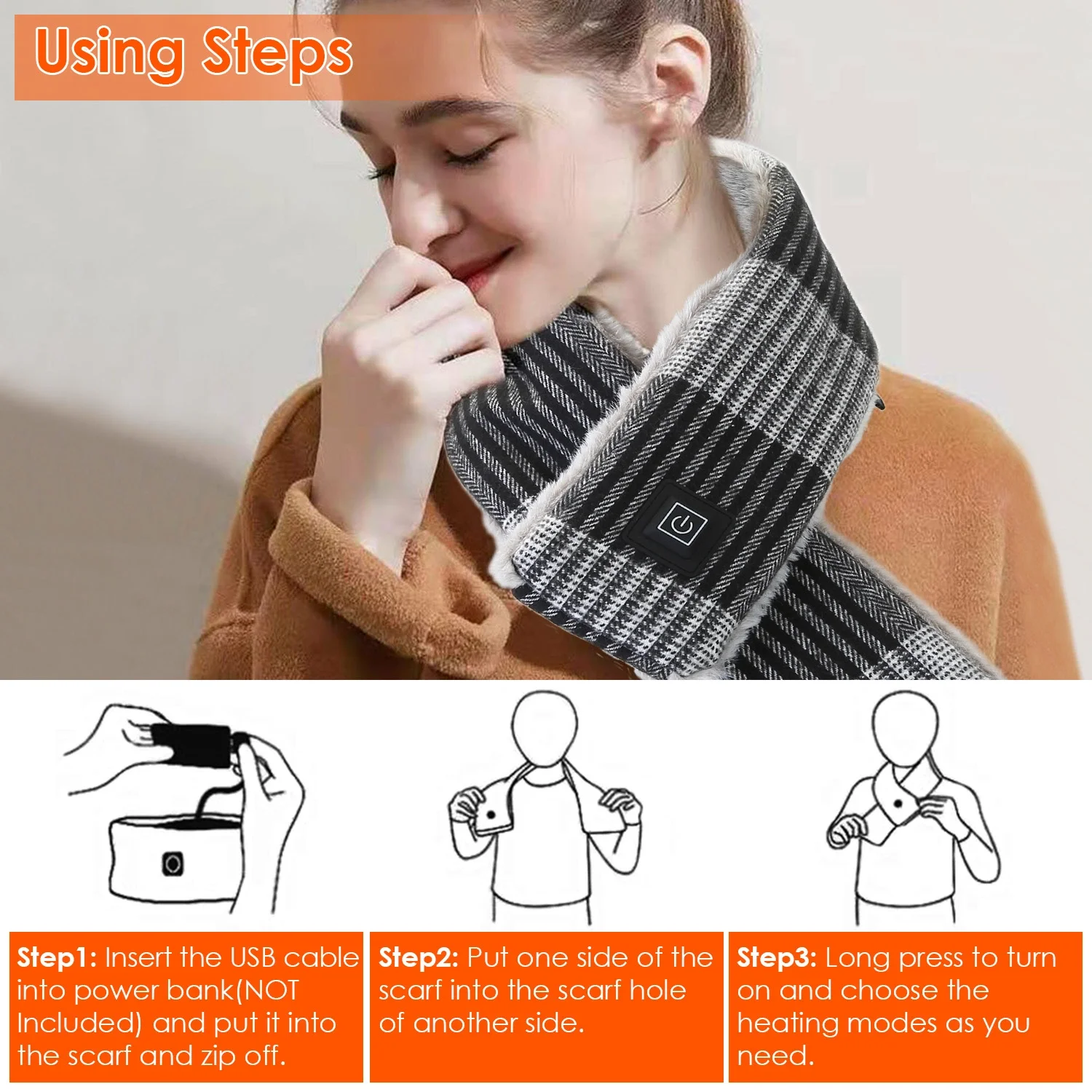 Electric Heated Scarf USB Heating Neck Wrap Unisex Winter Heated Neck Shawl Never Out of Date Keep Warm and Stylish Winter