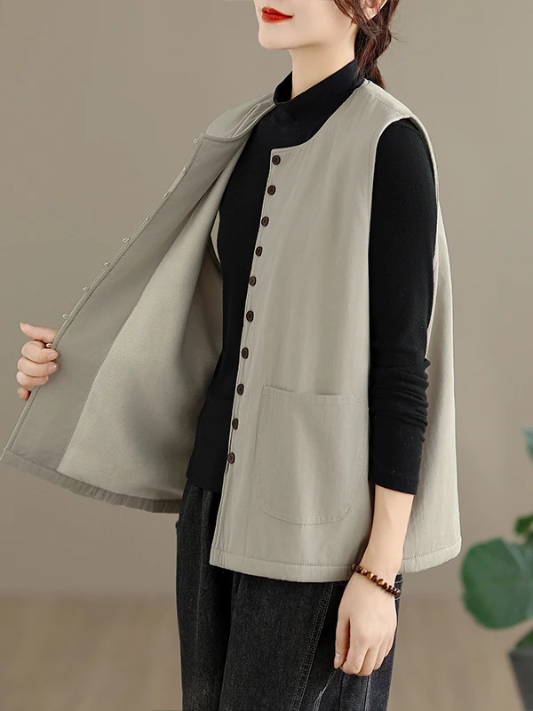 

Тонкий жилет Fce в стиле ретро, женский осенне-зимний новый высококачественный универсальный свободный повседневный жилет с верхней пуговицей, круглый Ne Pu...