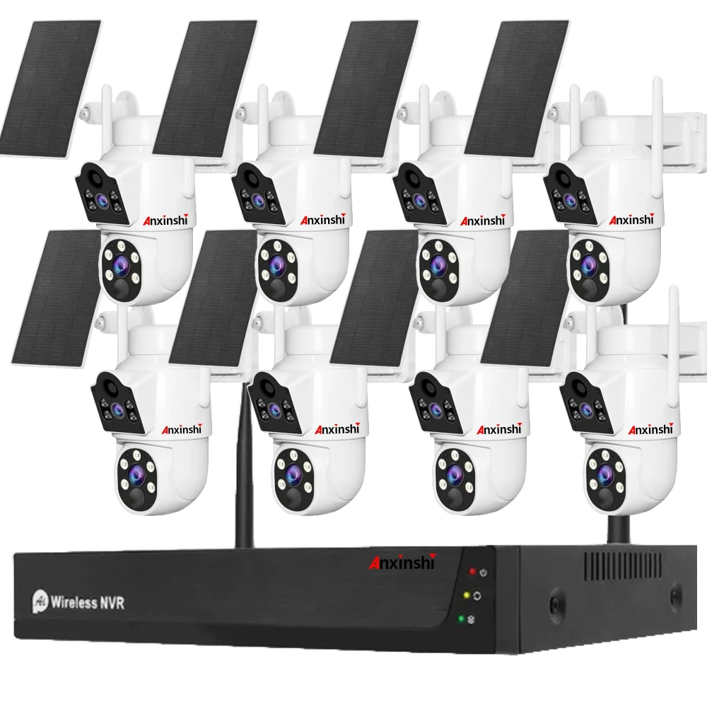 Two-Way Audio OEM 8MP Dual Lens WiFi Solar PTZ Camera Kit 8CH NVR Smart Outdoor IP System CMOS Sensor Night Vision HDD