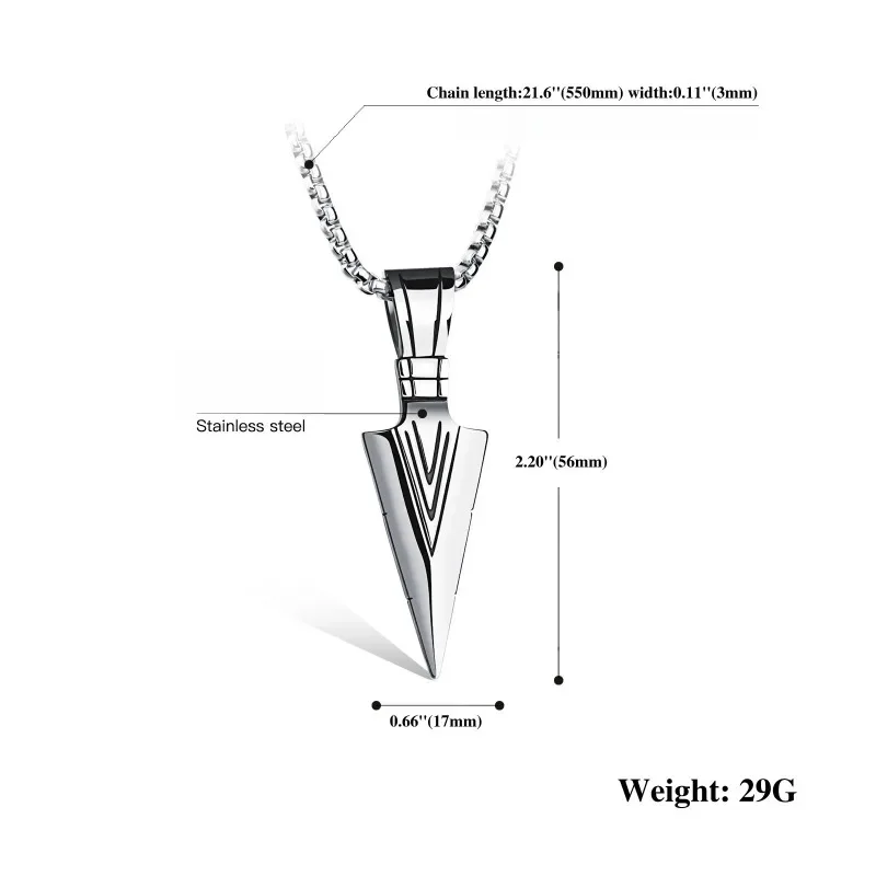 Hiphop Brazil Spearhead Arrows Stainless Steel Pendant Necklaces For Men Boys Cuba Metal Clavicle Chain Choker Jewelr