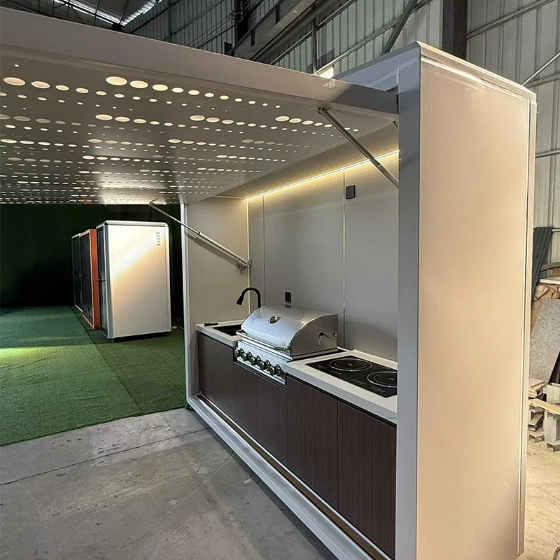 Customized Stainless Steel Modular Portable Outdoor Kitchen With Bar And Pergola For BBQ Cooking