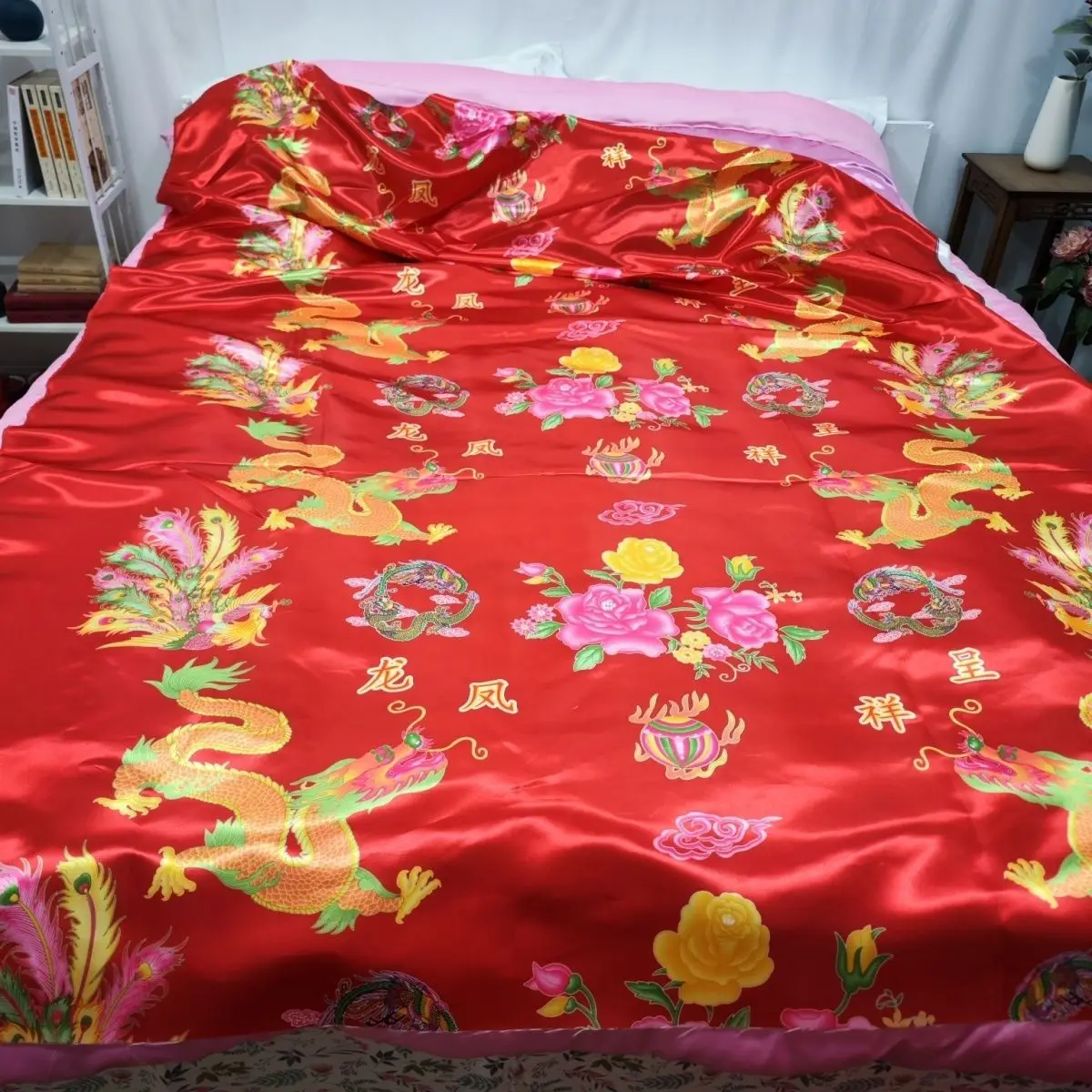 Image 6: Housse de lit en satin de soie brillant, sans remplissage en coton, avec fermeture éclair, imprimé Floral, literie pour la maison