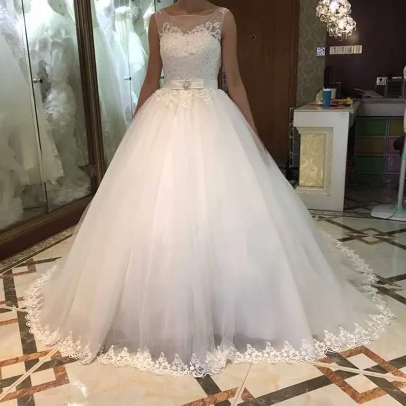 Personalizado novo 2023 apliques frisado a linha vestidos de casamento vestidos de novia trem varredura aberto volta plus size vestidos de noiva com