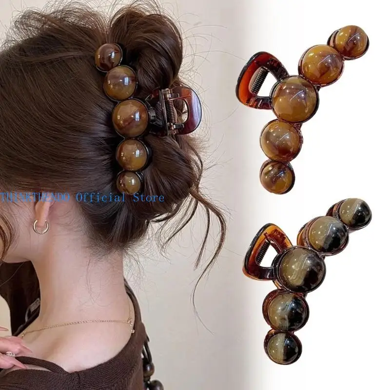 

39BB Trendy Gradients Beaded Hair Clamp Jaw Clip Geometric Hair Holder for Modern Women Hairstyles Daily Wear Hair Claw