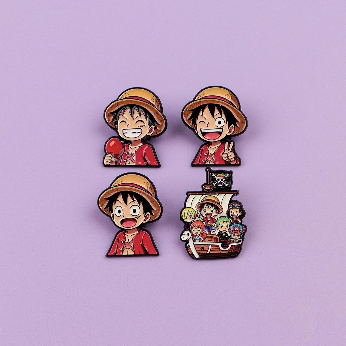 4-teiliges Anime-Piraten-Emaille-Pin-Set, Niedliche Broschen für Rucksäcke, Hüte, Revers, Anstecknadeln, Abzeichen für Fans, Geschenke, Spielzeug, Cosplay-Zubehör