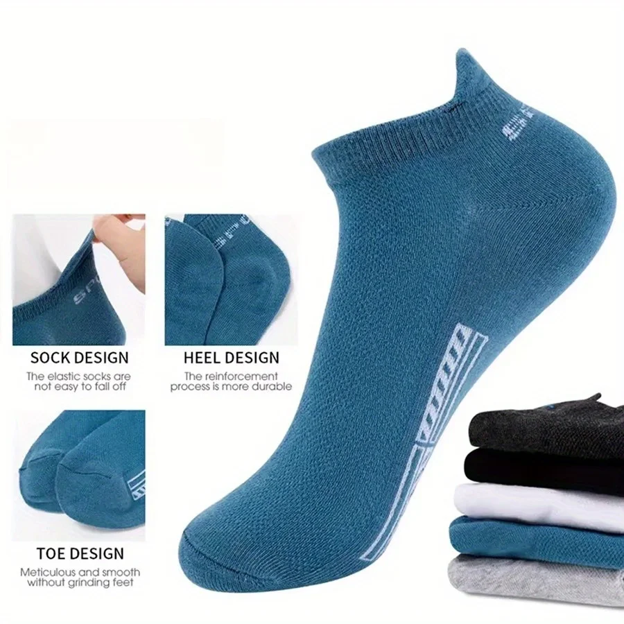 

5 Pairs Men’s Ankle Socks – Low Cut Breathable Mesh Boat Socks, Soft Solid Colors for Daily & Active Wear