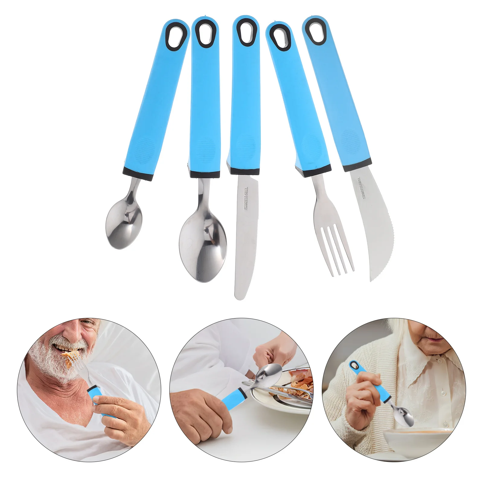 

1Set Stainless Steel Adaptive Anti-Shake Tableware for Elderly Disabled Persons Ergonomic Adult Utensils Fork Spoon Practical
