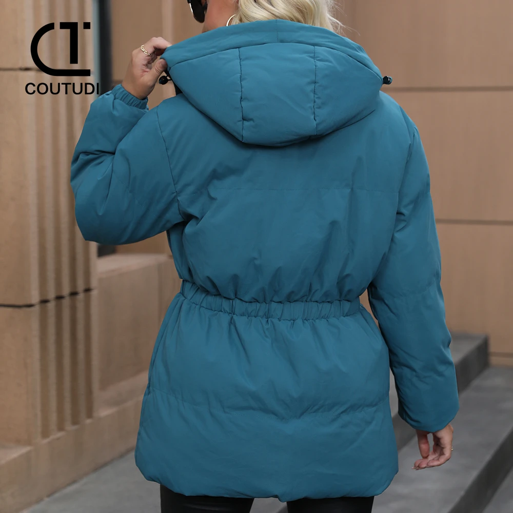 COUTUDI-Long Down Coat for Women, Warm Cotton Padded Jacket, Hooded Long Parkas, Female Winter Outwear, Fashion, 2024