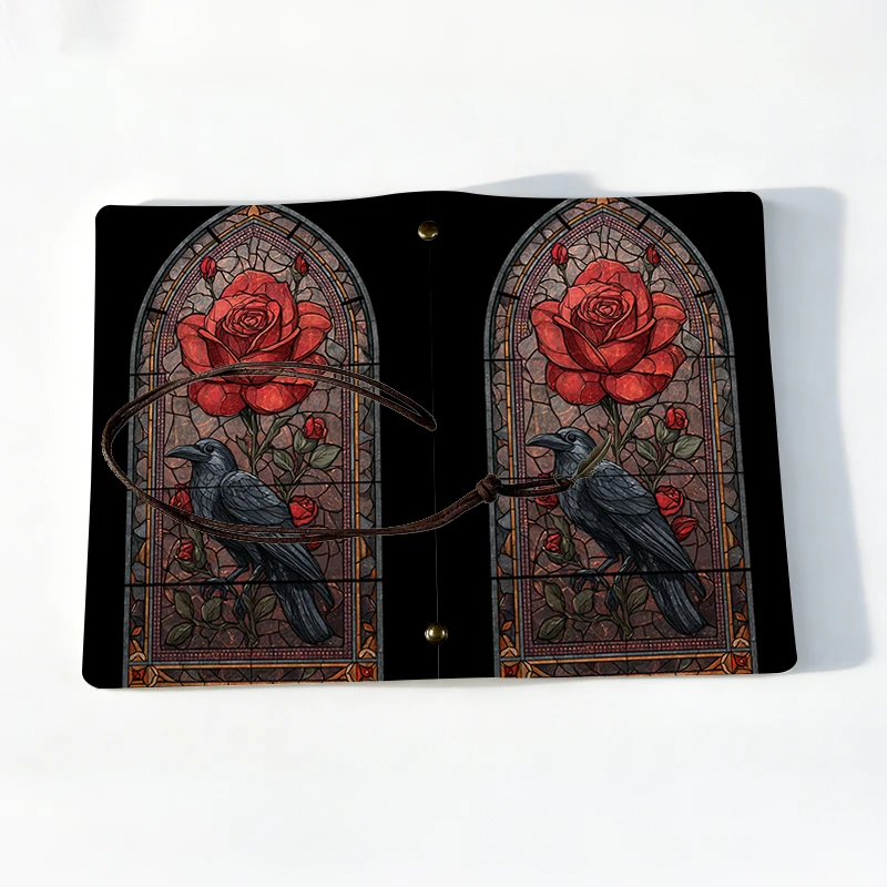 Buntglas-Rabe-Rose A6 Leder-Notizbuch - Gotischer Hexenstil, Reisetagebuch, Perfektes Geschenk für Okkult- und Literaturliebhaber – Detail 1