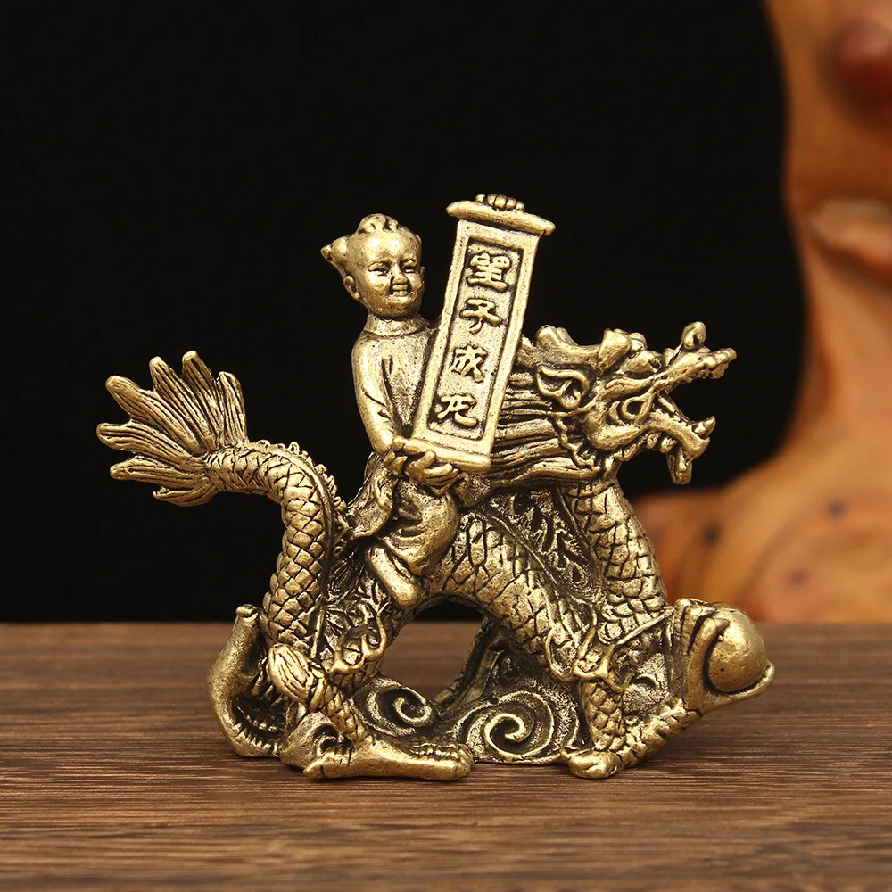 1 piece of brass vintage hope for success, twelve zodiac dragon ornaments, home office desk, tea pet