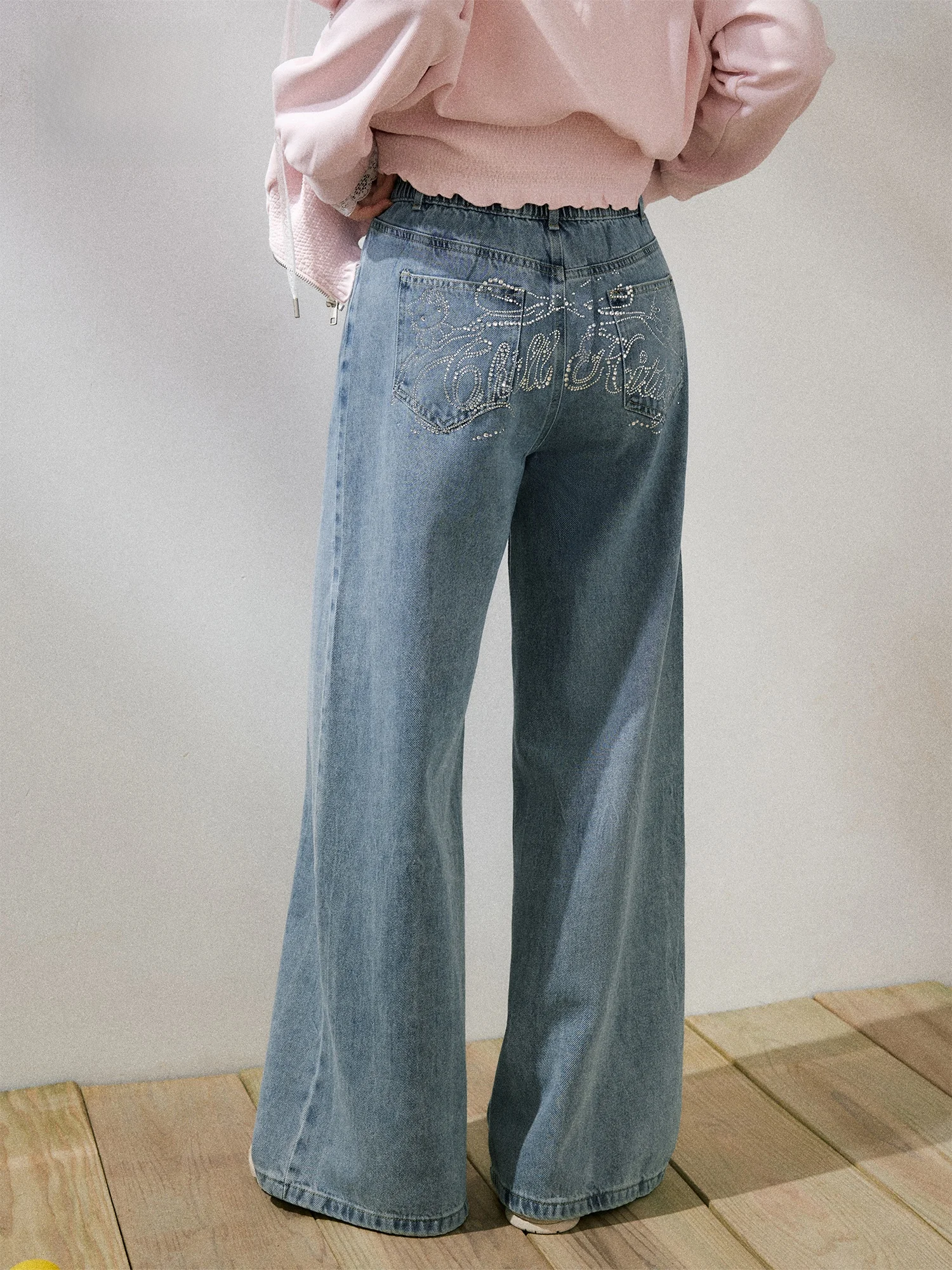 

Джинсы с высокой талией и широкими штанинами, корейский стиль, большие размеры, женская модная одежда, весенний образ, джинсы с высокой талией, облегающие, из денима