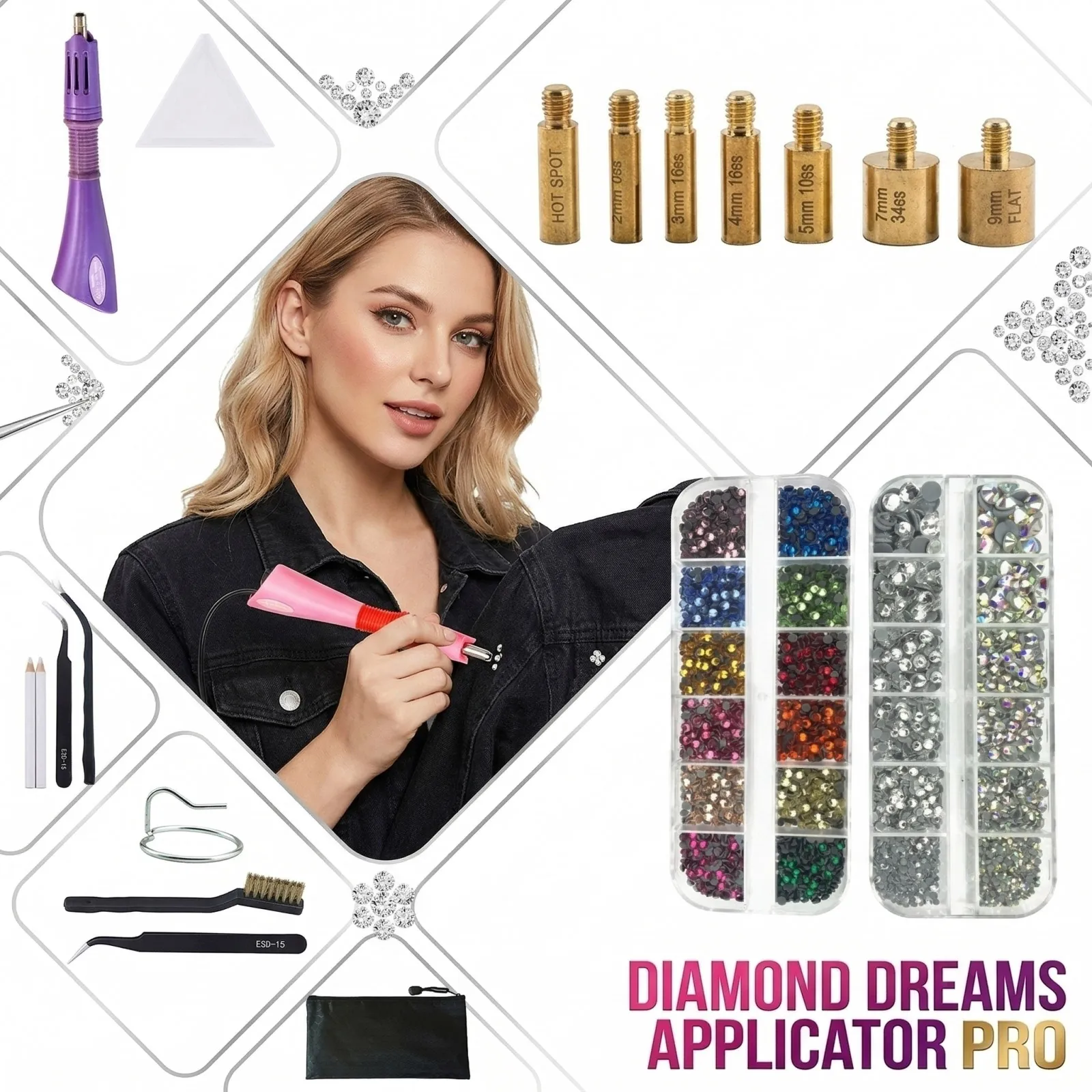 

Портативный ручной аппликатор для страз 7-в-1, набор для горячей фиксации страз, пинцет, многофункциональная ручка для нанесения страз