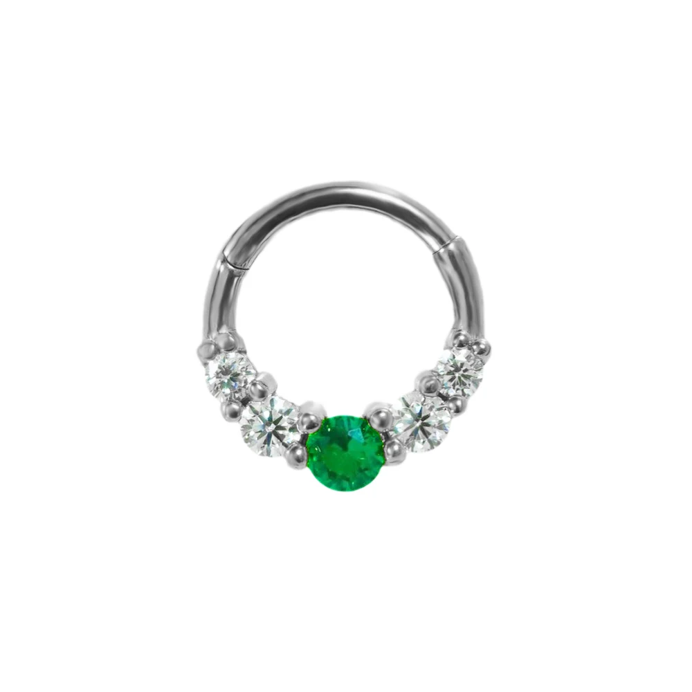 Zircon Clicker Daith Piercing Nose Ring, Surgical Steel