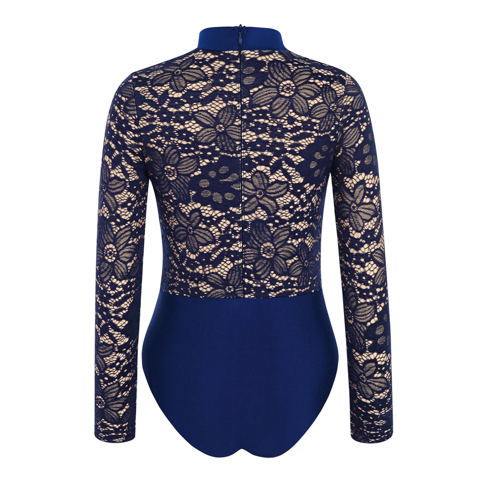 Kinder Mädchen Ballett Gymnastik Trikot Langarm Rücken Unsichtbarer Reißverschluss Spitzenmieder Body für Tanz Performance Wettbewerb