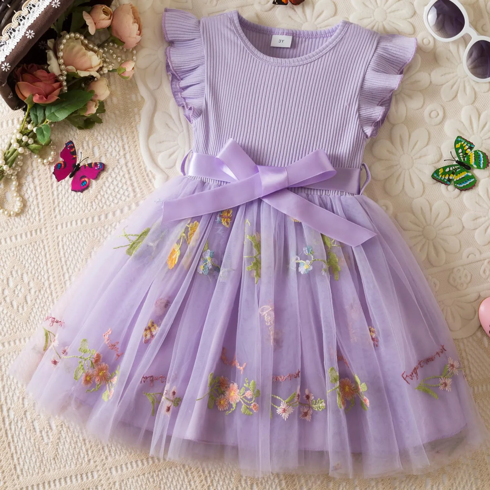 

Kids Spring Clothes for Long Sleeves 2025 New Children's Floral Party Summer Mesh Dresses for Girls 1-5Y Baby Casual Costume